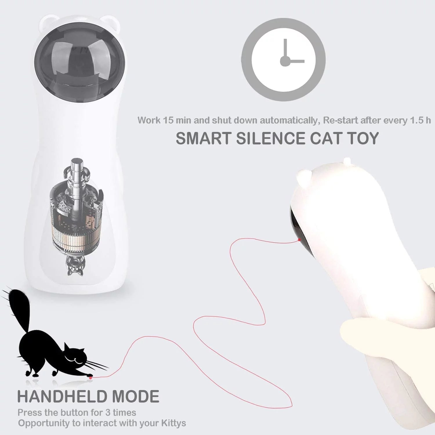 Automatic Cat Laser Toy, Interactive Pet Laser Toys for Indoor Cats and Kittens, 5 Random Patterns, USB Charging or Battery Powered, Random Rotating Light Pet Toy