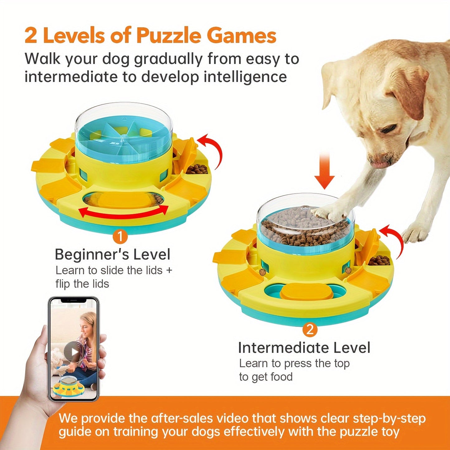 Interactive Puzzle Feeder for Dogs - Slow Feeder Bowl with IQ Training Games for Mental Stimulation